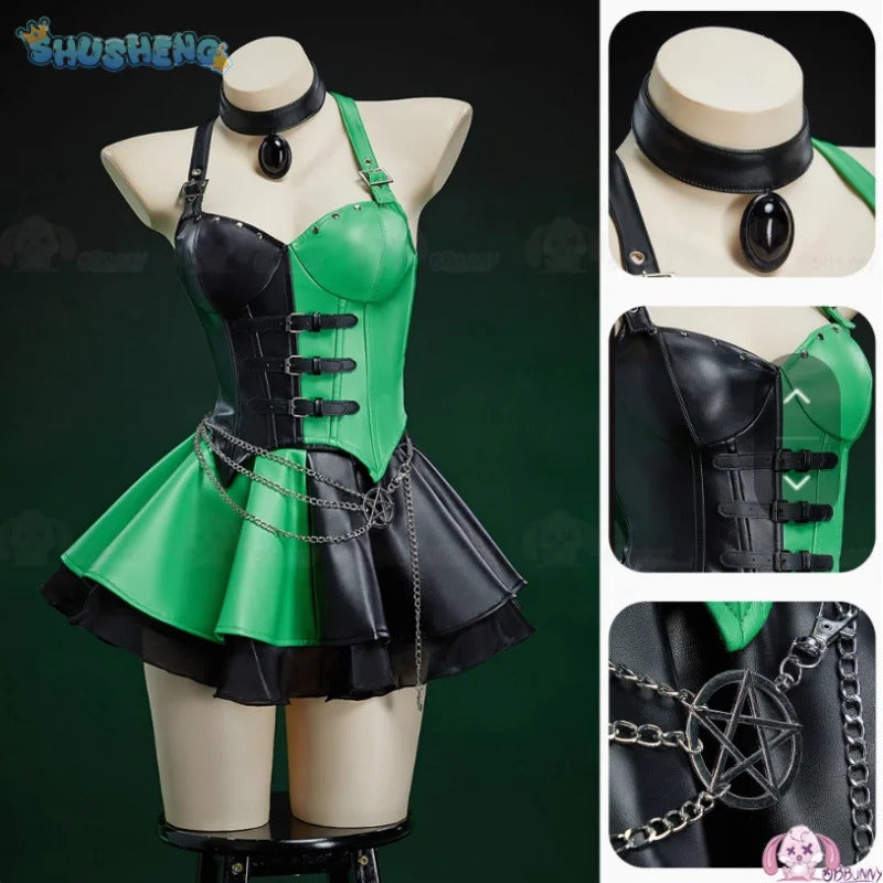 Shego Cosplay Kim Anime Costume Possible Leather top skirt necklace prop set Halloween women's sexy fantasy Shego uniform