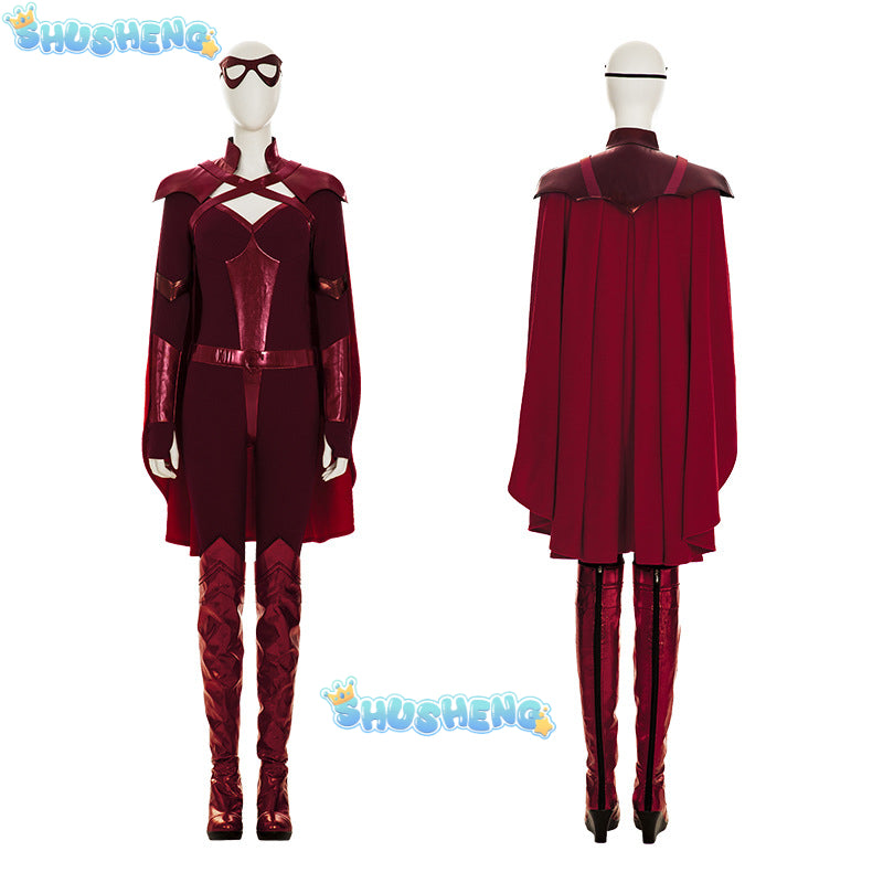 The Boys Crimson Countess Cosplay Costume Laurie Holden Sexy Red Jumpsuit Halloween Carnival Women Outfit Jumpsuit Cloak Boots