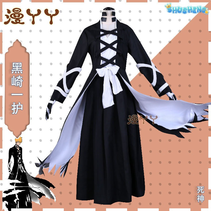 Anime Bleach Kurosaki Ichigo Cosplay Costume Japanese Manga Cosplay Black and White Outfit Halloween Role Play Uniform for Men