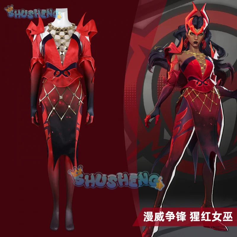 Game Rivals Scarlet Cosplay Witch Costume Emporium Matron Red Top Skirt Outfit Full Set Halloween Scarlet Fantasia Costumes