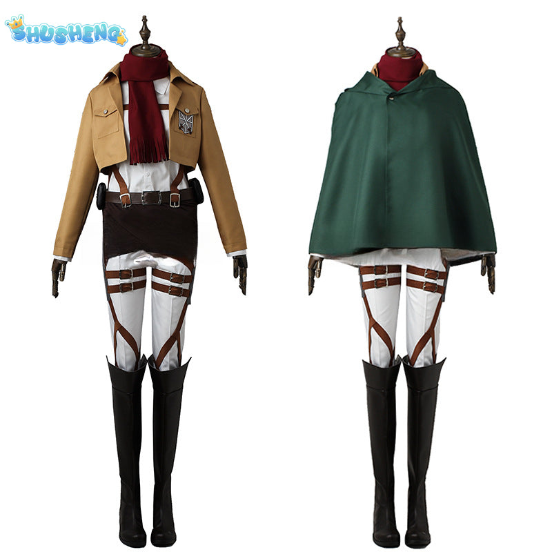 Mikasa·Ackerman  Cosplay Attack on Titan Costume  Costume Shirt Pant Cape Scarf Full Set Halloween Carnival Uniform