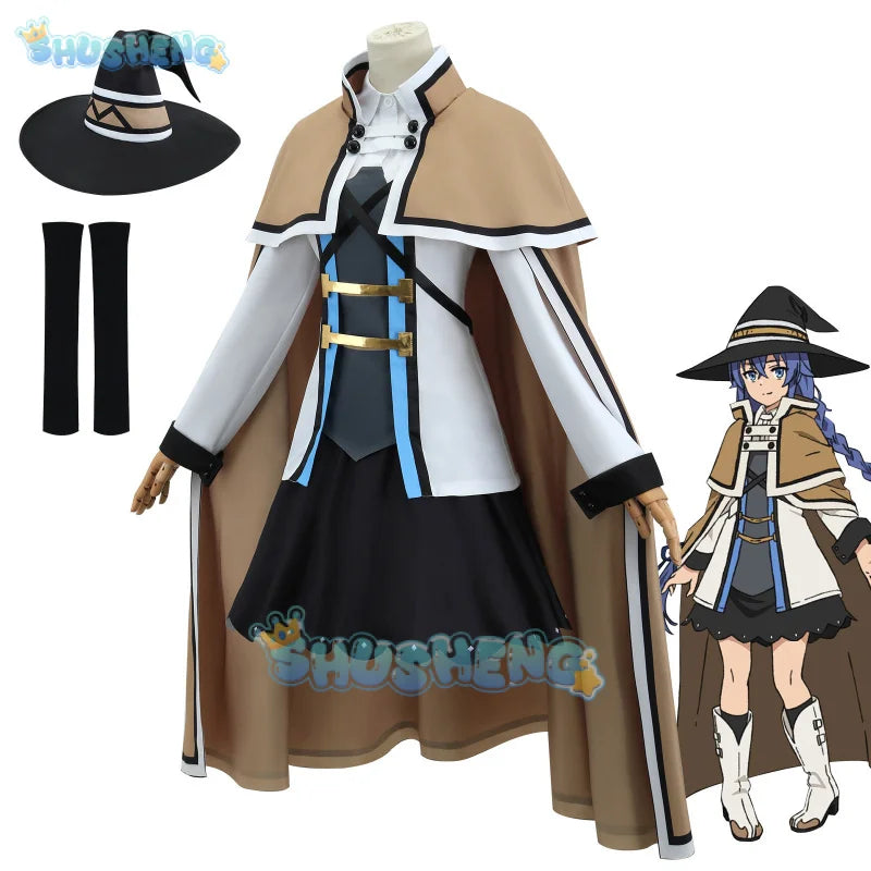 Roxy M. Greyrat Cosplay Costume Wig Anime Mushoku Tensei Roxy Migurdia Uniform Hat Cloak Socks Halloween Party Girls Women