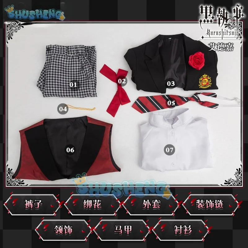 Edoga redomondo cosplay Black Butler 4 Cosplay Costume Boarding School Gregory Violet Uniform Suit Halloween Anime Clothing Full