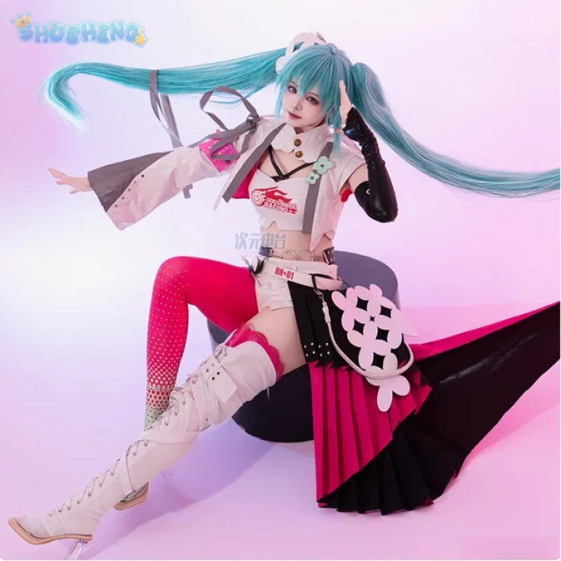 Miku Mochizuki Kei Cosplay 2025 Racing uniform Costume Halloween party new leather top, skirt, jacket, props, wig Woman set