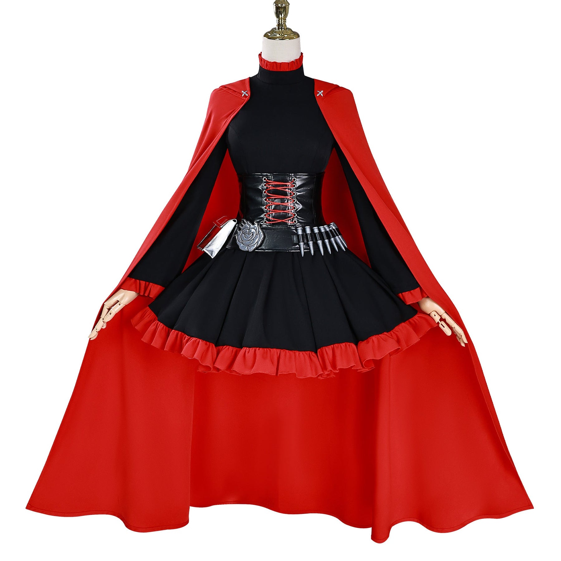 Anime RWBY Cosplay Ruby Rose Red Cape Battle Dress Rose Punk Belt Goth Black Red Lolita Y2K Uniform Halloween Party Customized