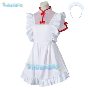 Anime Ranma 1/2 Shampoo Cosplay Costume Wig Dress Maid Uniform Cheongsam Headwear Ranma Saotome Halloween Party Women Girls Prop