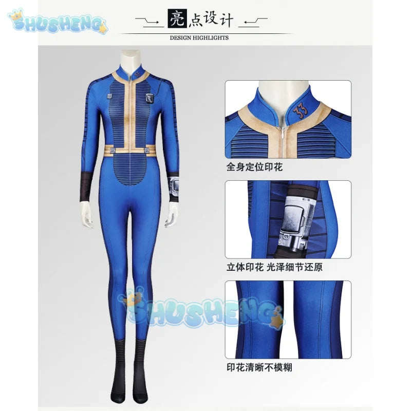 Lucy MacLean Cosplay Costume Fallout Season 1 Vault 33 Female Male Survivor Suit Jumpsuit Uniform Halloween Party Women Men Props