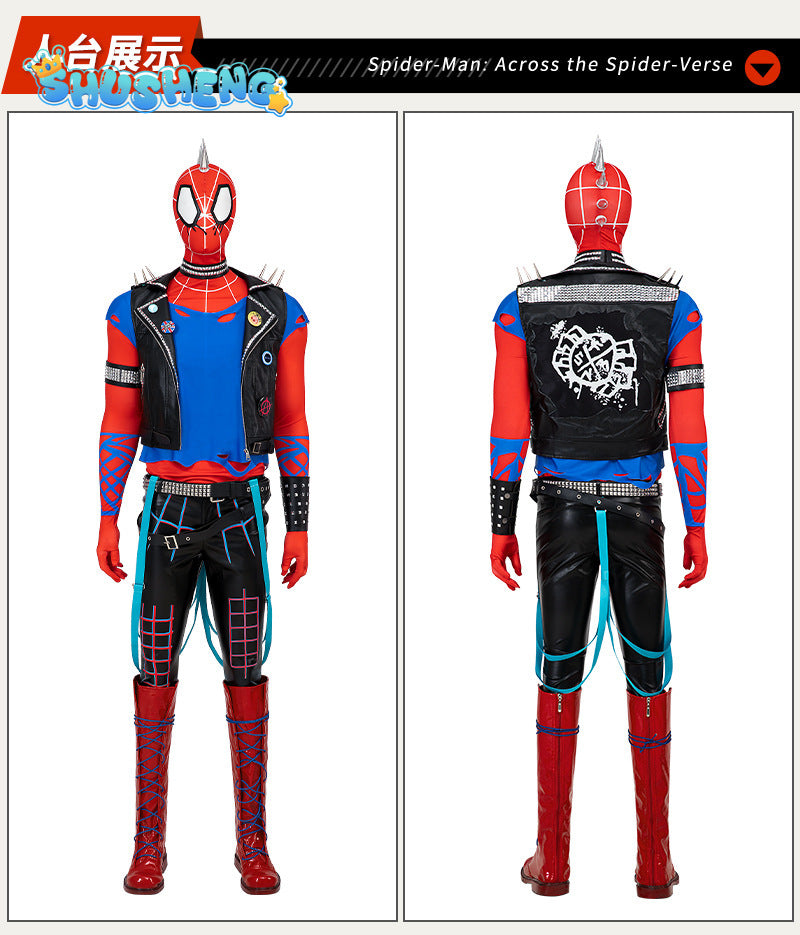 Spider Punk Men Cosplay Costume Hobie Brown Across The Spider-verse Superhero Jumpsuit Halloween Comic-con Props Bodysuit Gifts