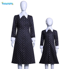 Wednesday Addams Halloween Costume Gothic Costume Wednesday Dress Black Dress White Collar Girls Halloween Costume Dusk Dress