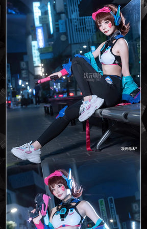OW D.Va Overwatch Cosplay Tokyo Official Valley Costume Leather jacket strapless pants wig prop set Halloween fashion uniform