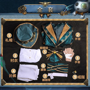 Mike Morton Acrobat Cosplay Game Identity Ⅴ Costume Top Hat Bow Tie Gloves Ring Halloween Christmas Handsome Fashion Uniform Set