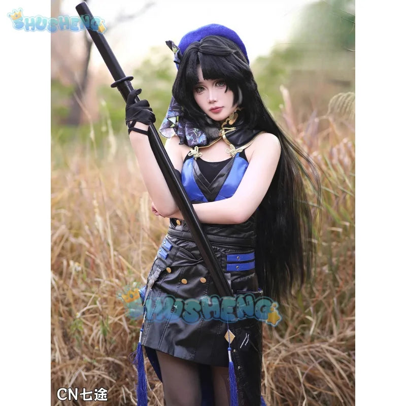 Yangyang cosplay costume wuthering waves game suit little blue hat unirom dress role play Halloween party outfit Women