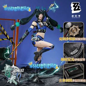 Game Zenless Zone Zero Qingyi Cosplay Costume Wig Grreen Pony Hair Criminal Investigation Special Response Team Shorts Props