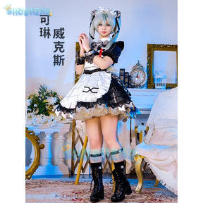 Corin Wickes Cosplay Costume Wig Bag Game Zenless Zone Zero Dress Gothic Maid Skirt Green Double Ponytail Hair Chain Apron Socks