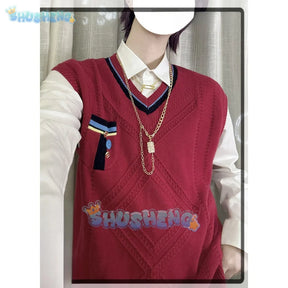 Love and Deepspace Rafayel Cosplay Qiyu Vest Without Shirt Sweater Red Sweater School Uniform Men