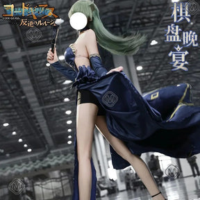 C.C. CODE GEASS Lelouch of the Rebellion Cosplay Chessboard Banquet costume Women's Halloween sexy long dress prop necklace set
