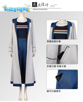 Who Are You Doctor Cosplay Jodie Woman Doctor Cosplay Costume Full Set with Long Trench Coat Outfit