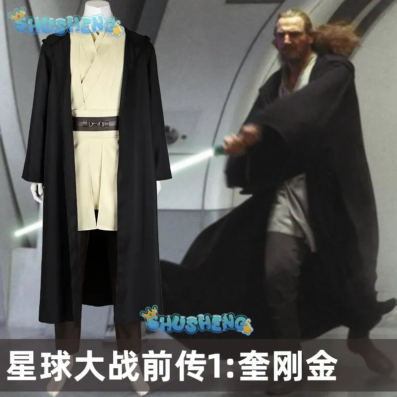 Qui Gon jinn Cosplay Men Costume Fantasia Robe Cloak Full Set Clothing Disguise Halloween Carnival Part Suit