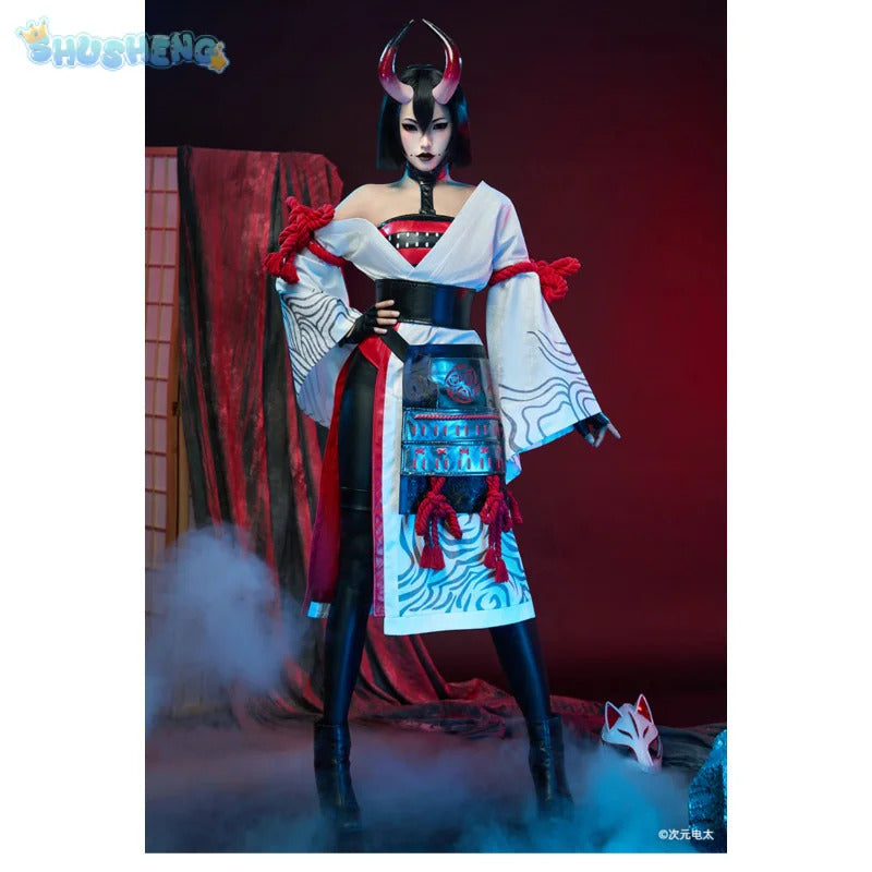The Night Rose Hundred levels Cosplay Costume Halloween Sexy Kimono Dress Leather Pants Coat Waist Cover Gloves Set
