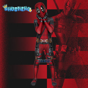 Anime Kids Adult Superhero Deadpool Cosplay Costumes Bodysuit Attached Mask Suits Halloween Party for Boy Girls