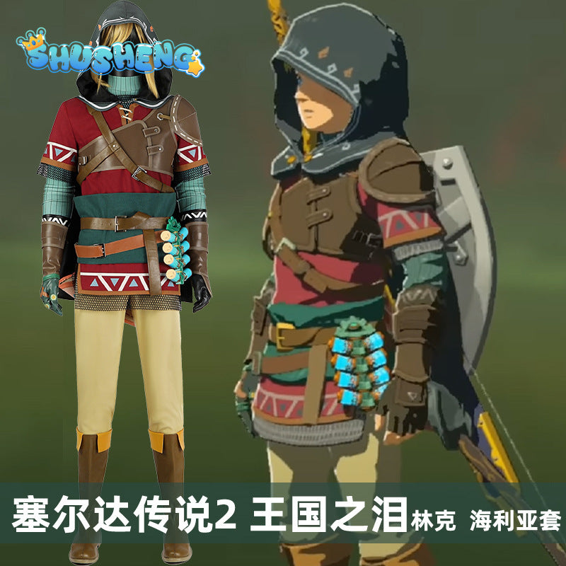 Kingdom Cosplay Disguise Link Hylian Cosplay Costume Hylian Tunic Hood Design Outfit and Accessories Custom Size for Man