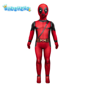 Children Superhero Deadpool Costume Halloween Cosplay Jumpsuit Boys Fantasy Movie Character Mask Holiday SetParty Game