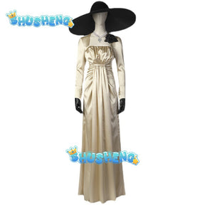 Game Biohazard Village 8 Alcina Dimitrescu Long Dress Carnival Cosplay Costume Halloween Evening Party Outfit Vampire Suit With Hat