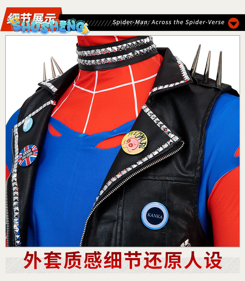 Spider Punk Men Cosplay Costume Hobie Brown Across The Spider-verse Superhero Jumpsuit Halloween Comic-con Props Bodysuit Gifts