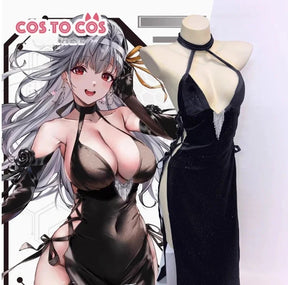 NIKKE：The Goddess of Victory Divine Punishment Cosplay Costume Halloween Black Sexy Women Long Dress Gloves Props, Wig Uniform