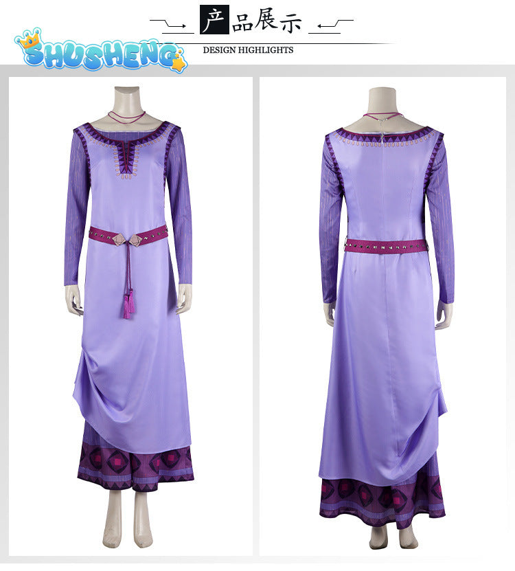 Movie Wish Asha Wish Magnifico Cosplay Costume Asha Disguise Princess Purple Dress Halloween Christmas for Women