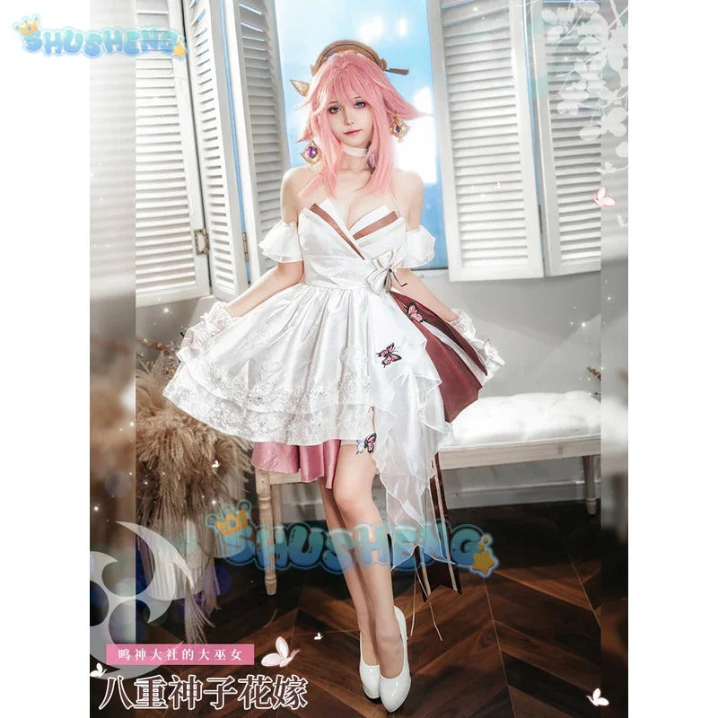 Genshin Impact Yae Miko Dress Flower Marriage Cosplay Costume Cos Game Anime Party Uniform Hallowen Play Role Clothes Clothing