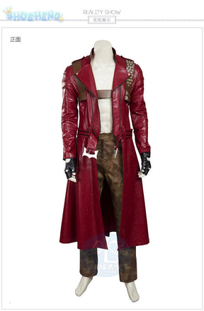 Game DMC 3 Dante Cosplay Costume Coat, gloves, waist bag, belt, Halloween party night red leather suitable uniform Dante Man set