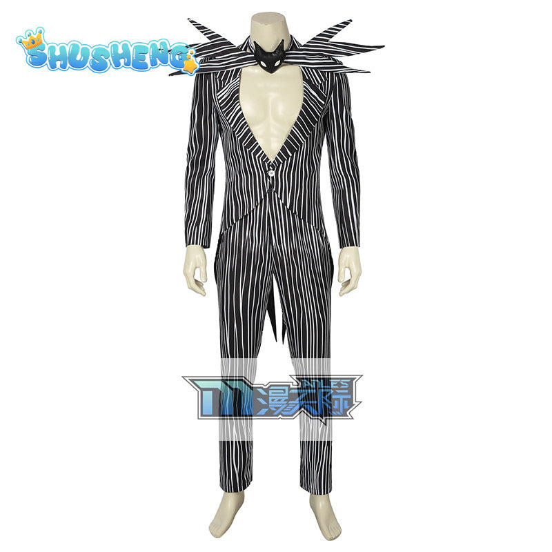 Scary Horror Jack Skellington Cosplay Costume Christmas Jack Uniform Clothes Striped Men Suit Halloween Costumes