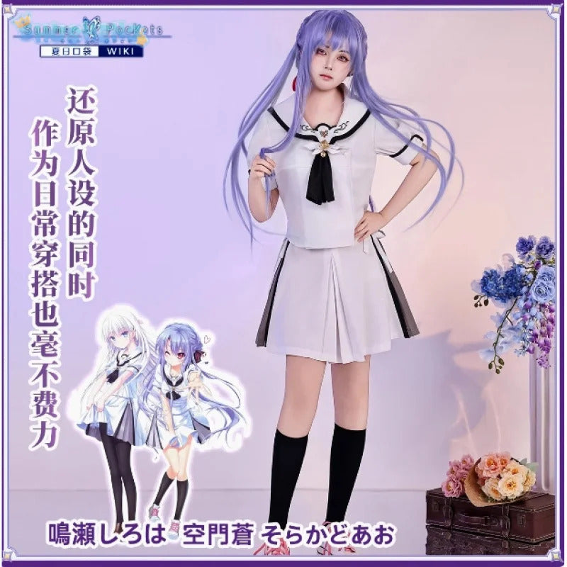 Summer Pockets Naruse Shiroha Sorakado Ao Cosplay Costume Halloween Sweet JK Dress Hair Accessories Socks Top Uniform Woman Set