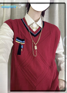 Love and Deepspace Rafayel Cosplay Qiyu Vest Without Shirt Sweater Red Sweater School Uniform Men