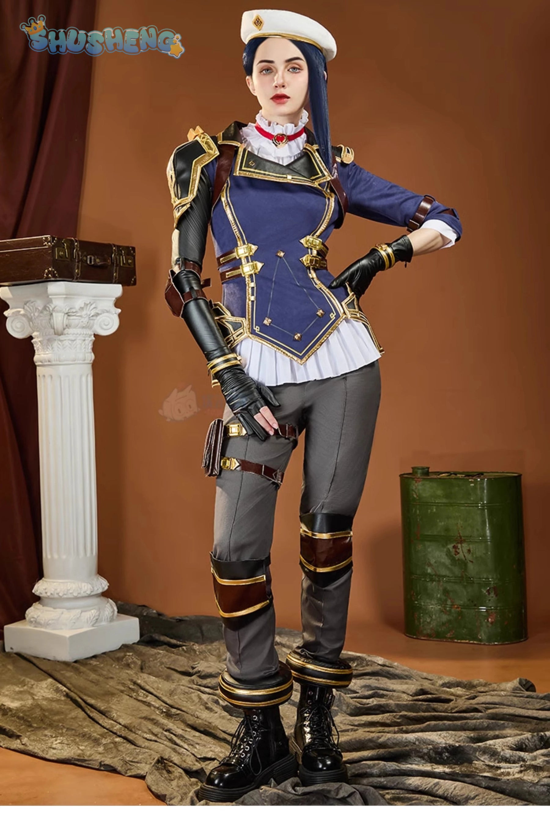 Caitlyn·Kiramman LOL Cosplay Arcane Season 2 costume Hat Shoulder Armor Gloves Leg Bag Set Party Carnival Handsome Woman Uniform
