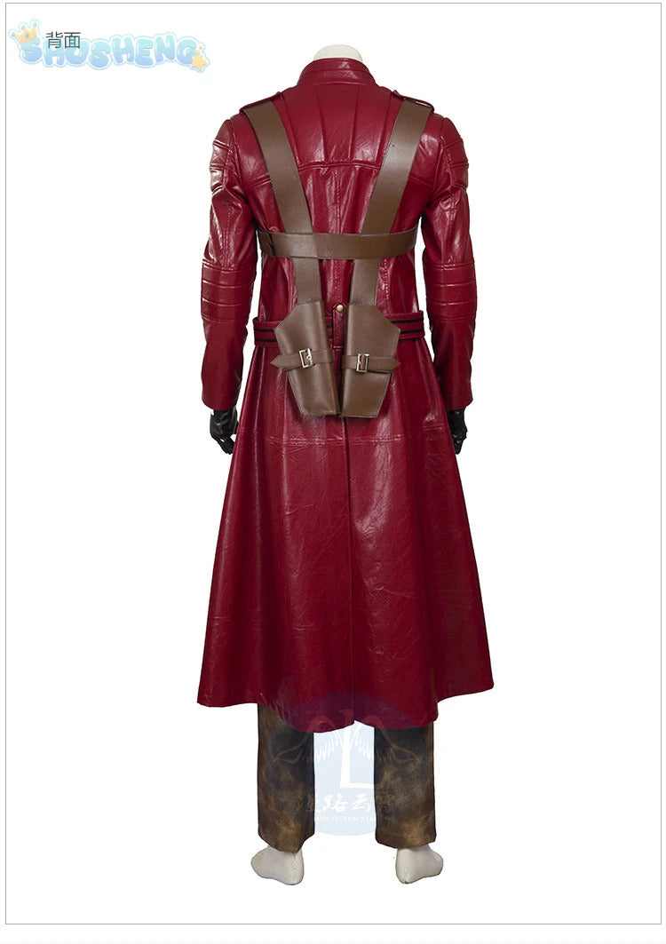 Game DMC 3 Dante Cosplay Costume Coat, gloves, waist bag, belt, Halloween party night red leather suitable uniform Dante Man set