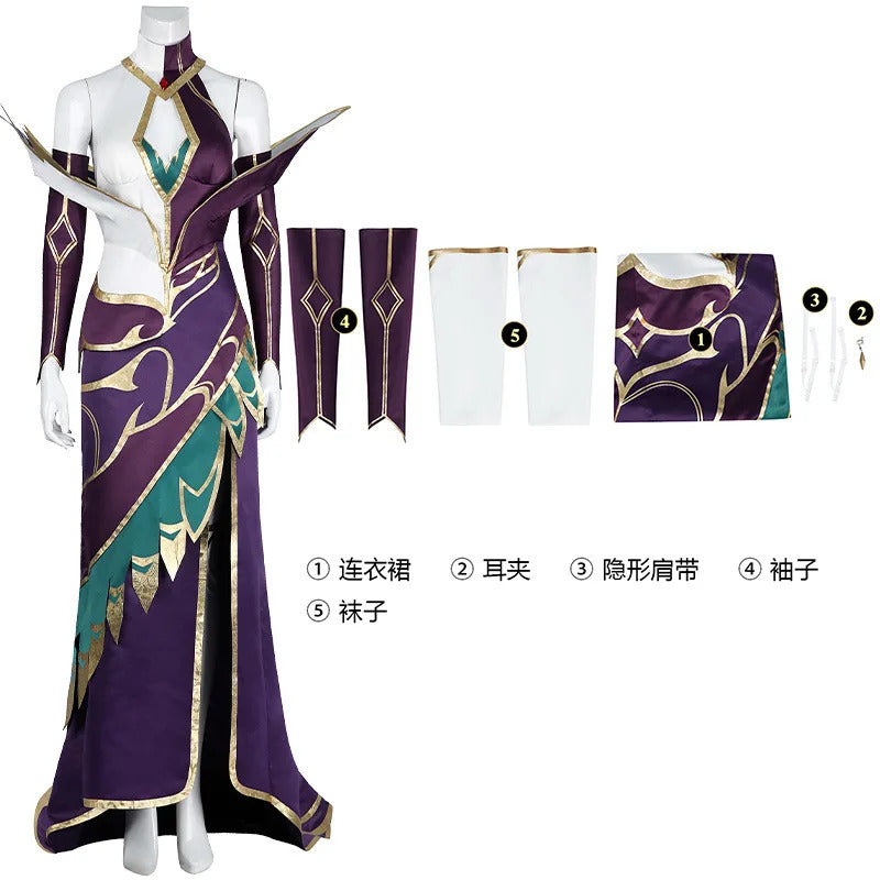 Game LOL Morgana Cosplay Costume Dress Set Women Coven Morgana Fashion Dress With Accessories Outfits Halloween Costume