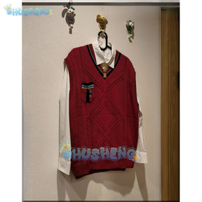 Love and Deepspace Rafayel Cosplay Qiyu Vest Without Shirt Sweater Red Sweater School Uniform Men