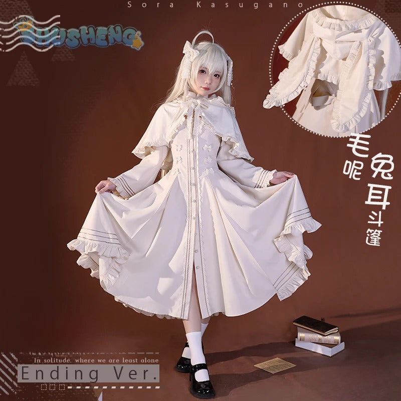 Kasugano so cosplay anime yosuno Sora costume high quality rabbit ear cloak Lolita white dress Halloween uniform in stock