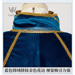 Blue velvet princess dress Zelda cosplay costume woman top skirt outfit full set and wig are sold custom size