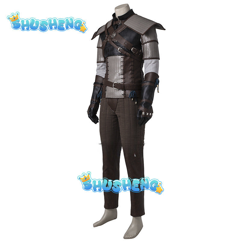 Geralt Cosplay Men Costume Shirt Pants Vest Necklace Witch Outfits For Boy Adult Halloween Carnival Party Disguise RolePlay Suit