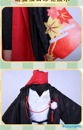 Anime Genshin Impact Inazuma Kaedehara Kazuha Five Kasen Cosplay Costume Woman Top + Horse Riding Hakama Kimono Set