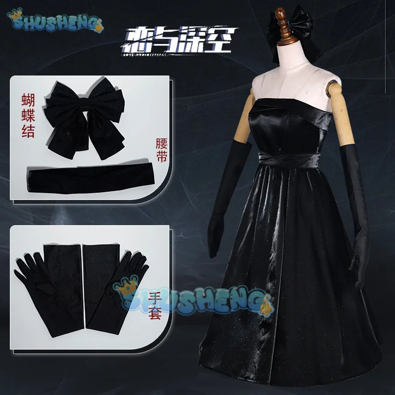 Love and Deepspace Heroines Cosplay Costume Black Dress Rongbai Lamp Uniform Halloween Party Women Men Props Shusheng