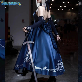 Alter Cosplay FGO Altria Pendragon Cosplay Costume Anime Women Blue Skirt Uniform Role Play Clothing Halloween Costumes Stock