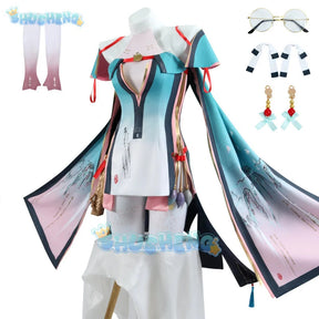Shusheng wuthering waves Zhezhi cosplay costume wig dress uniform earrings headwear glasses Jinzhou Halloween party women props