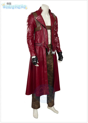 Game DMC 3 Dante Cosplay Costume Coat, gloves, waist bag, belt, Halloween party night red leather suitable uniform Dante Man set