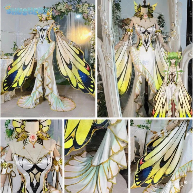 C.C.‌ CODE GEASS Lelouch of the Rebellion Cosplay Lost Story Butterfly costume Women Halloween New Dress Wig Prop C.C Uniform