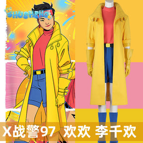 Adult Sexy Female X Police 97 Man Jubilation Lee Jubilee Halloween Carnival Cosplay Costume Yellow Trench Coat