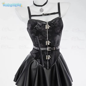 Witcher 3 Wild Hunt Cosplay Yennefer of Vengerberg Costume party Women sexy black leather lace dress jacket gloves socks set